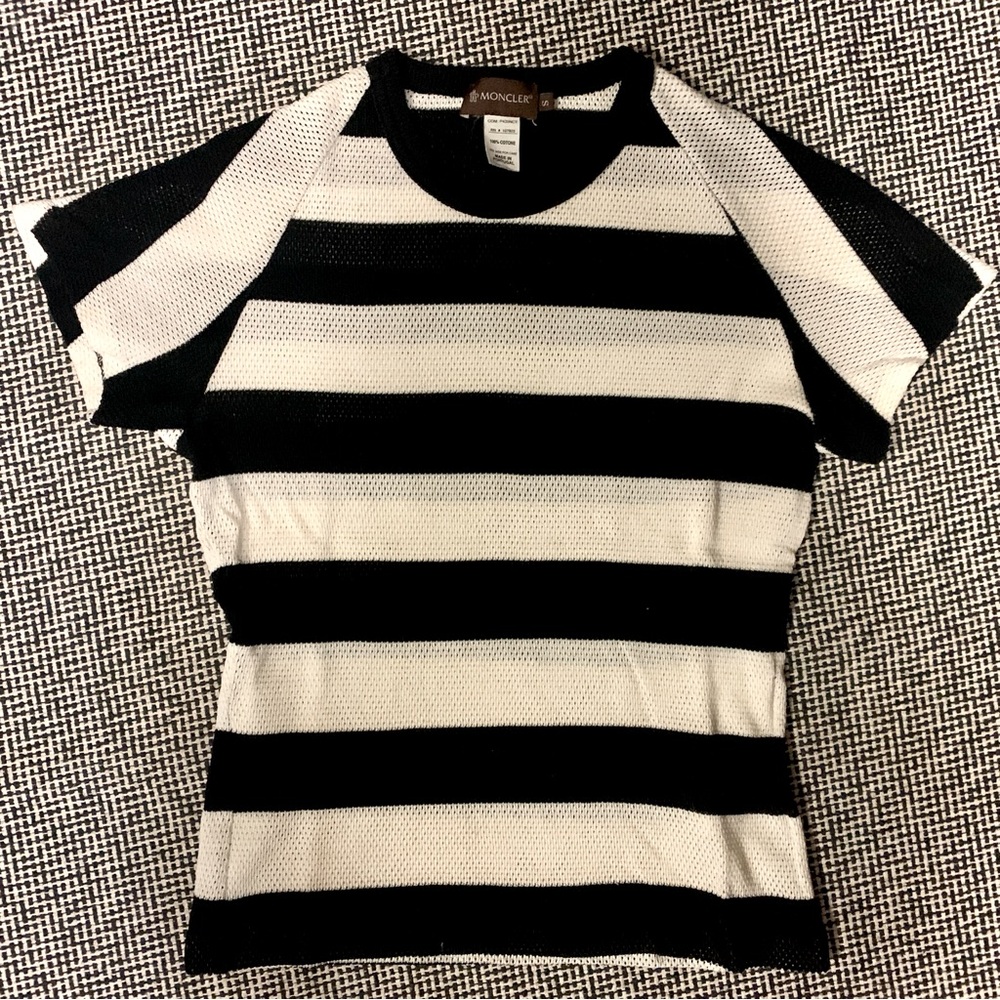 Moncler Women's Black and White Striped Tee